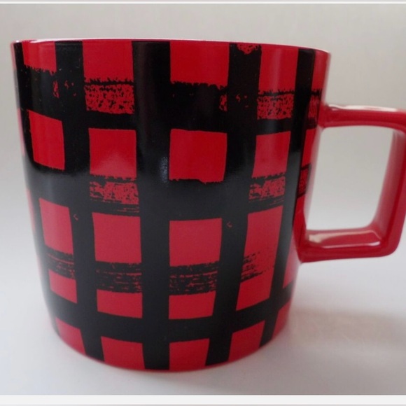 Starbucks Red Plaid Coffee Mug 2016 14 Oz Capacity Red Black Checkered Ceramic. - Picture 2 of 4